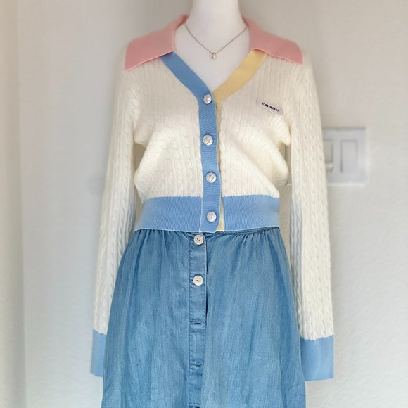 MacyMccoy Color Blocked V-Neck Knit Cardigan Size S - Picture 6 of 10